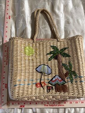 St. John's Bay Natural Straw Tote with Colorful Beach Embroidery